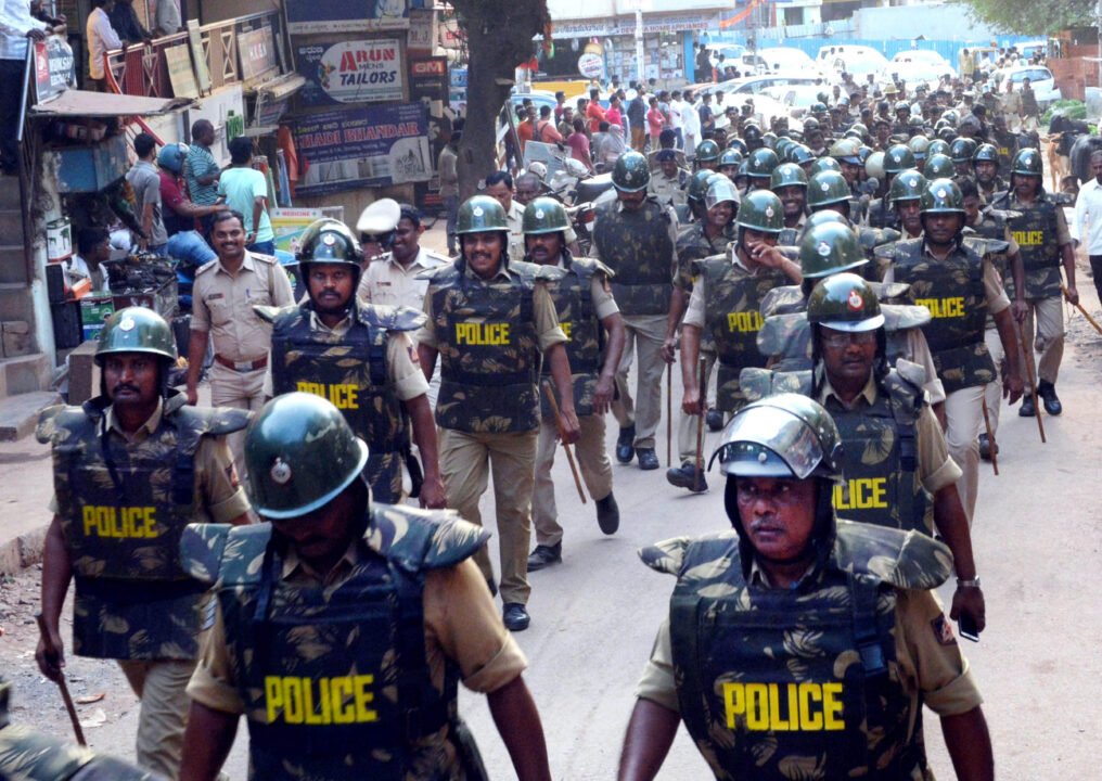 Police patrolling in Hubballi after violence