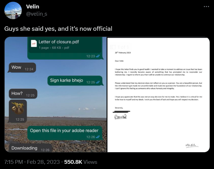 Twitter User Unveils His Girlfriend’s “Letter Of Closure” Indicating Their Breakup