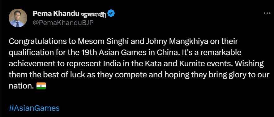 Arunachal CM Congratulates Mesom Singhi and Johny Mangkhiya on Qualifying for 19th Asian Games