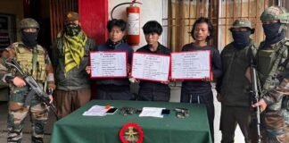 Three NSCN-K (Nikki Sumi) cadres apprehended in Arunachal’s Tirap